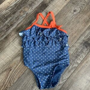 GAP Kids Navy, Orange and polkadot Ruffle Swimsuit